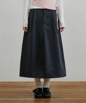 플레어드 핀턱 스커트 차콜