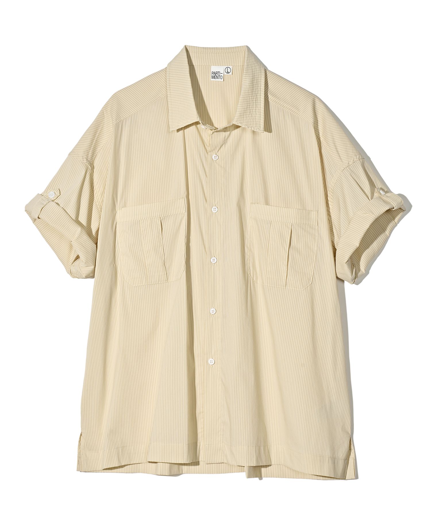 PARTIMENTOのAlternate Stripe Roll Up Half Shirt MUSINSA | PARTIMENTO Shadow Stripe Roll Up Half Shirt Beige