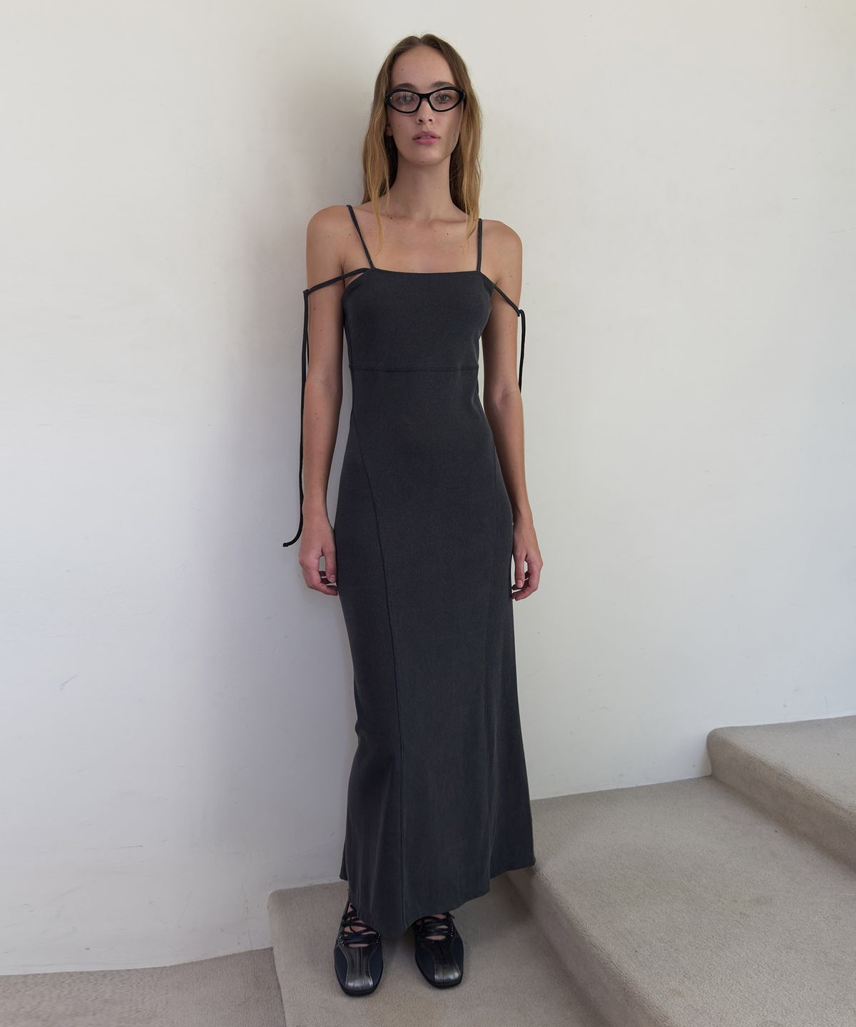 다이애그널(DIAGONAL) TWO WAY LONG DRESS (charcoal)