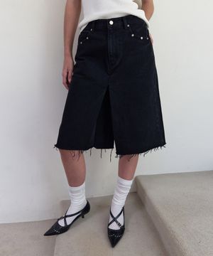 DENIM WRAP SKIRT SHORTS (black)
