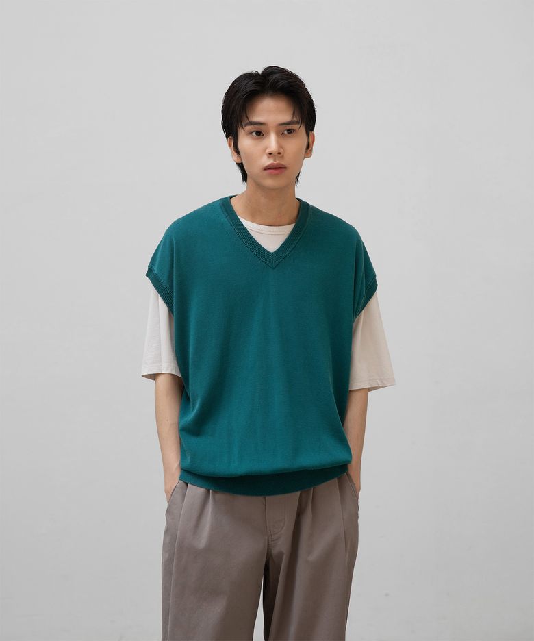 Layer Silk Knit Vest (Turquise)