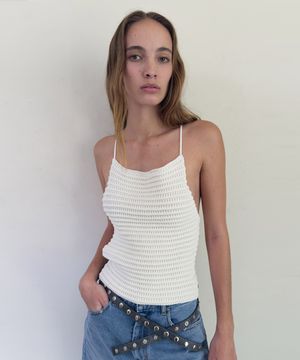 BACK STRAP CROCHET KNIT TOP (white)