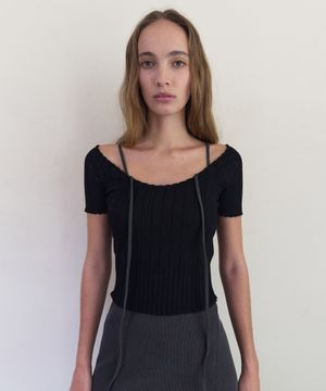 SCALLOP HALF SLEEVE KNIT (black)