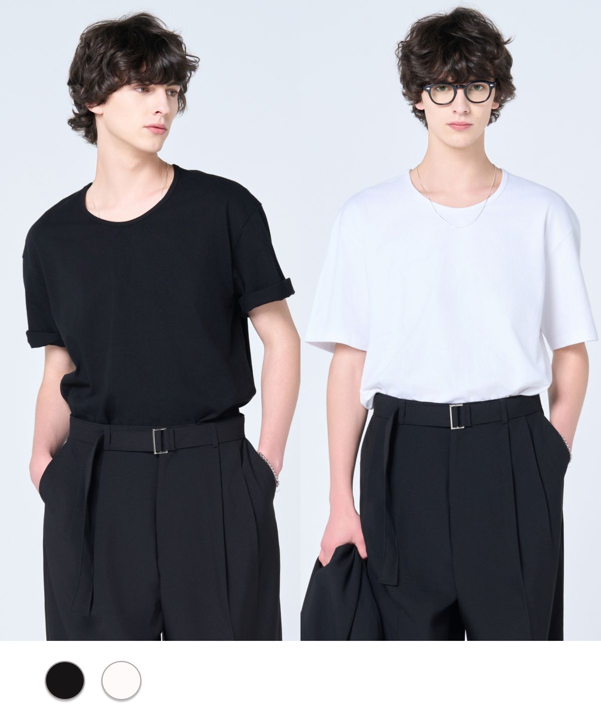 효지(HYOJI) [2PACK] SS 루즈핏 유넥 반팔 티셔츠