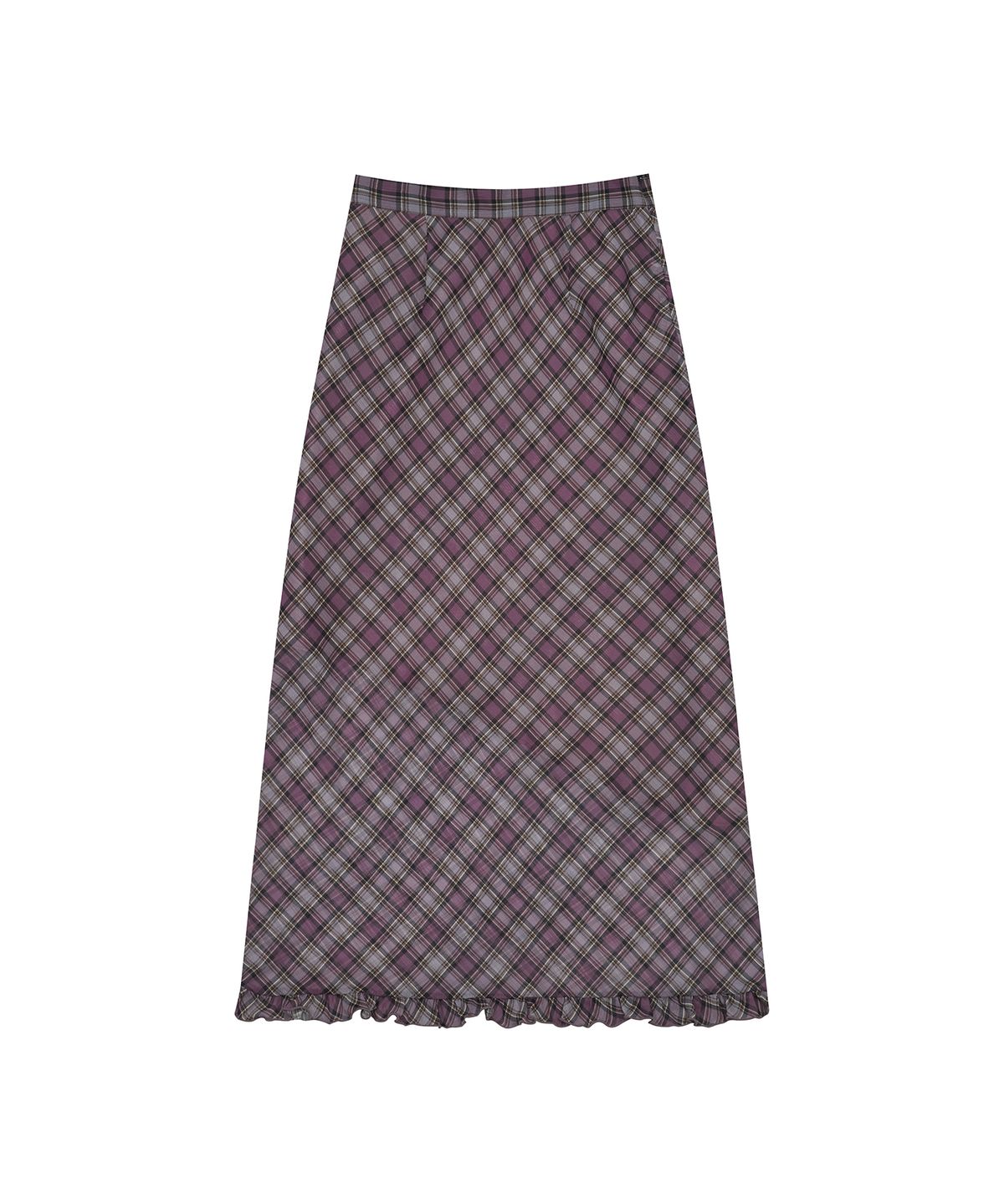 라티젠(LARTIGENT) L17 FRILL CHECK LONG SKIRT(PURPLE)