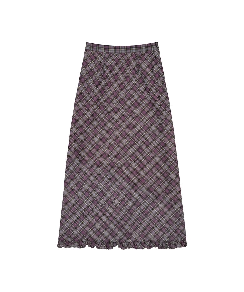 L17 FRILL CHECK LONG SKIRT(PURPLE)