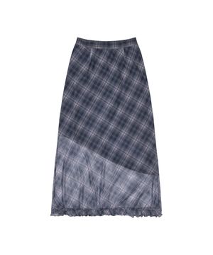 L17 FRILL CHECK LONG SKIRT(NAVY)