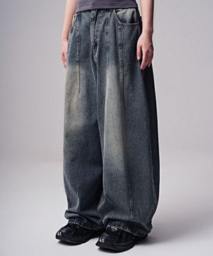 Lun Super Wide Dart Denim Pants BLUE