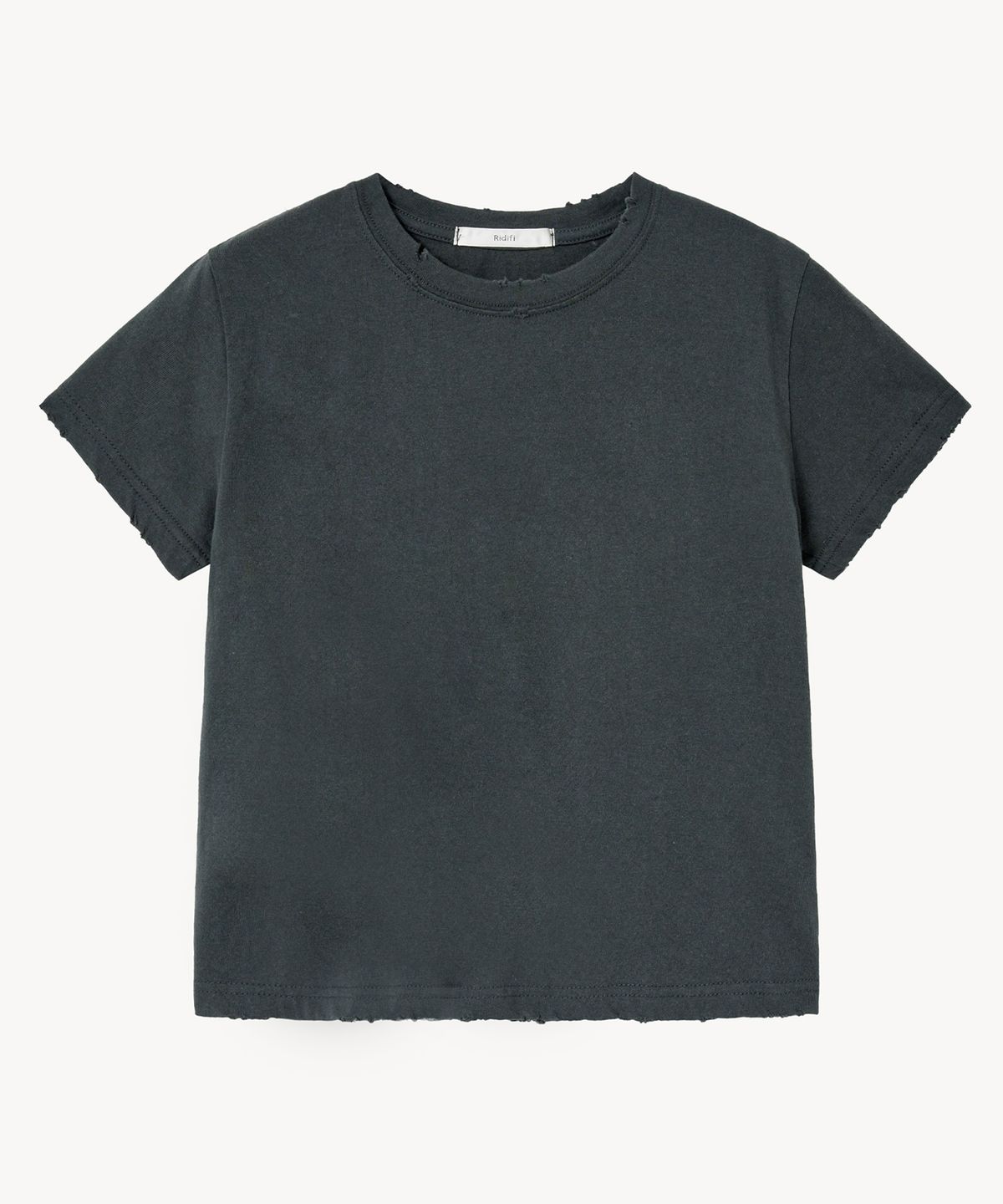 레이디 볼륨(LADY VOLUME) 디스트레스트 워싱 티셔츠 (CHARCOAL)
