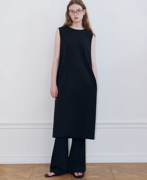 미디 슬리브리스 드레스 (BLACK)
