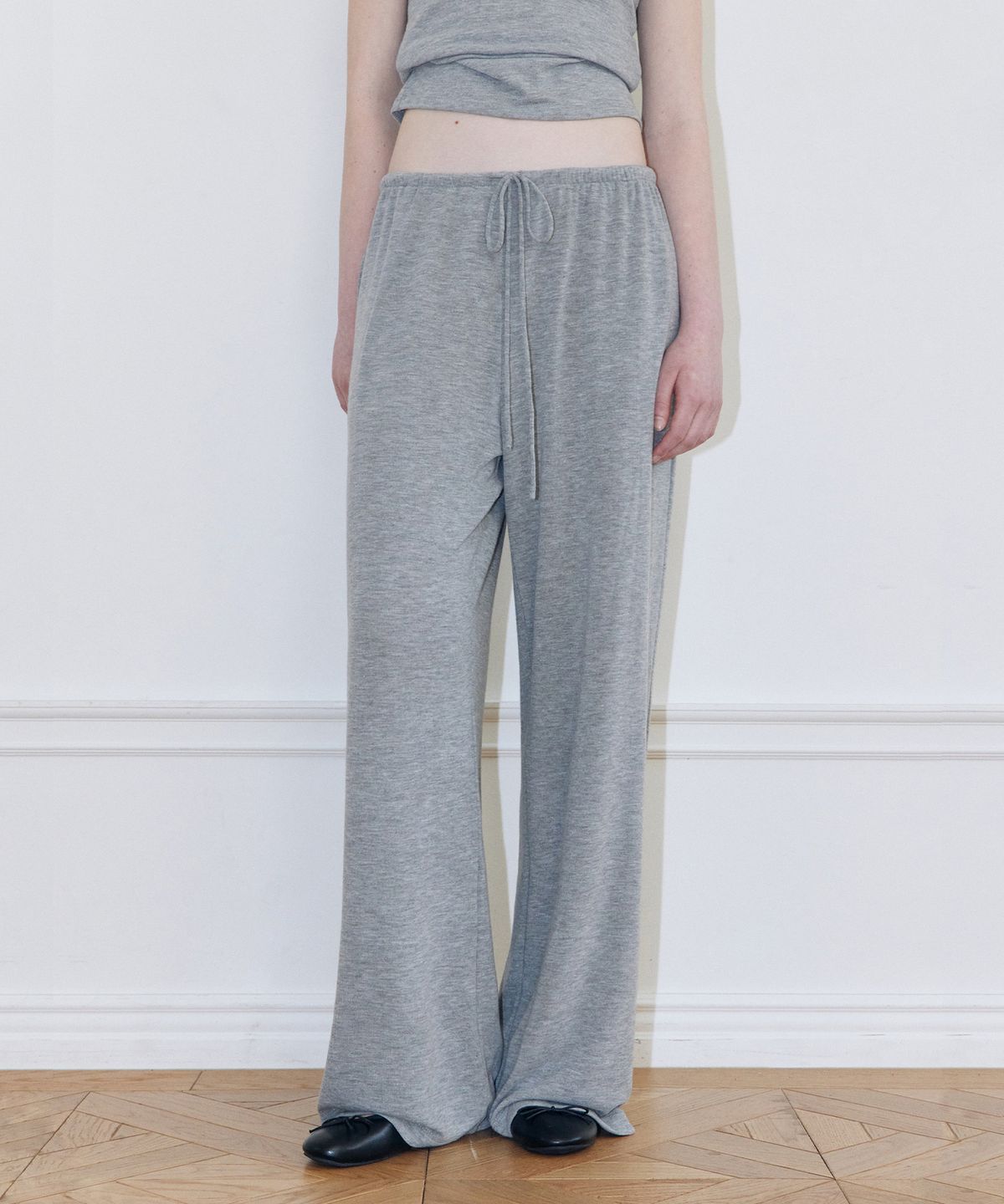 레이디 볼륨(LADY VOLUME) 레아 리브드 와이드 팬츠 (GREY)