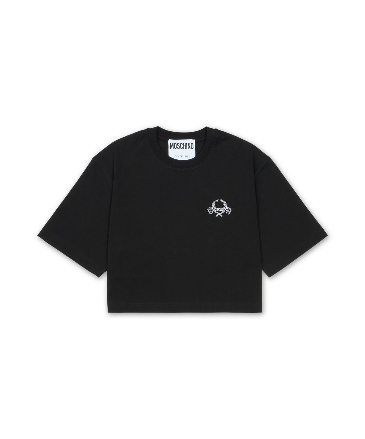 모스키노(MOSCHINO) 로고 크롭 티셔츠 - 블랙 / AEF251EA071005412555