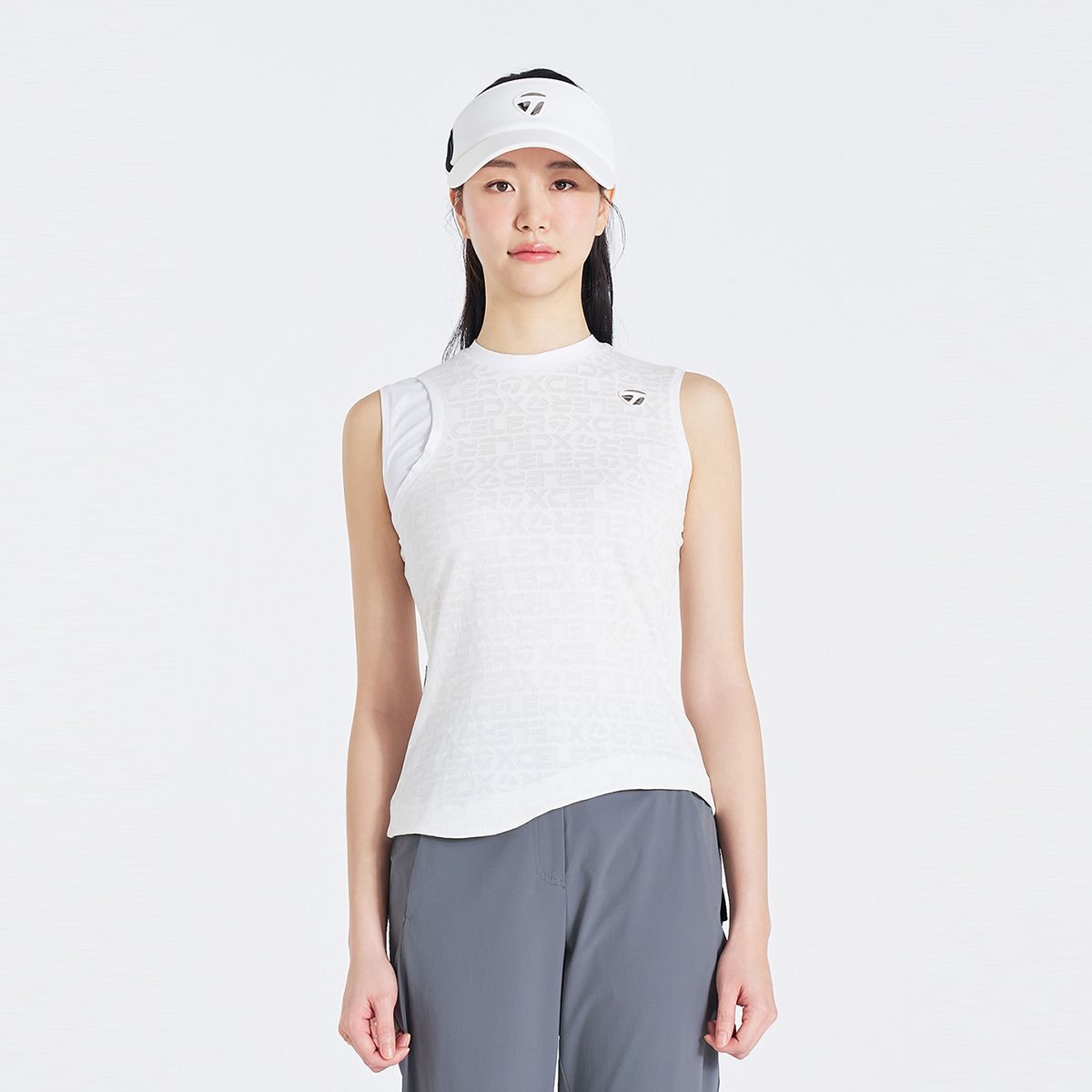 테일러메이드 어패럴(TAYLORMADE APPAREL) 여성 자카드 슬리브리스 티셔츠 TTO-63HG41-100