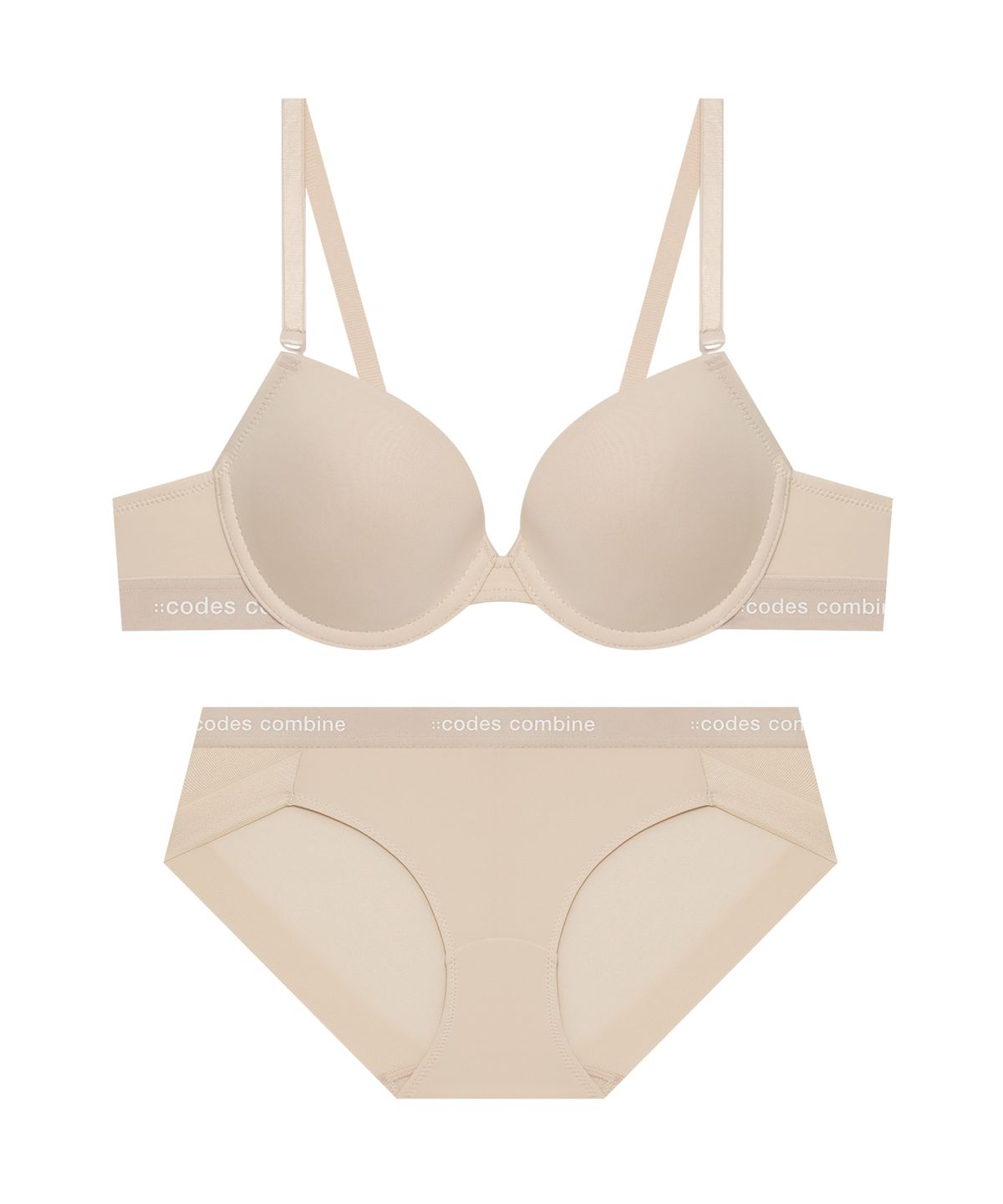 코데즈컴바인 이너웨어(CODES COMBINE INNERWEAR) [브라1+팬티2] 쉘론 톤온톤밴드 브라 햄팬티 세트_스킨