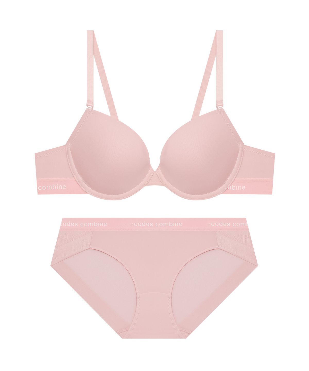 코데즈컴바인 이너웨어(CODES COMBINE INNERWEAR) [브라1+팬티2] 쉘론 톤온톤밴드 브라 햄팬티 세트_라이트핑크