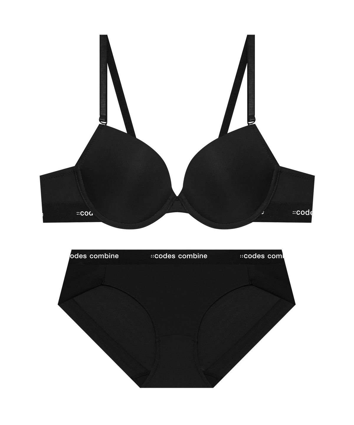 코데즈컴바인 이너웨어(CODES COMBINE INNERWEAR) [브라1+팬티2] 쉘론 톤온톤밴드 브라 햄팬티 세트_블랙