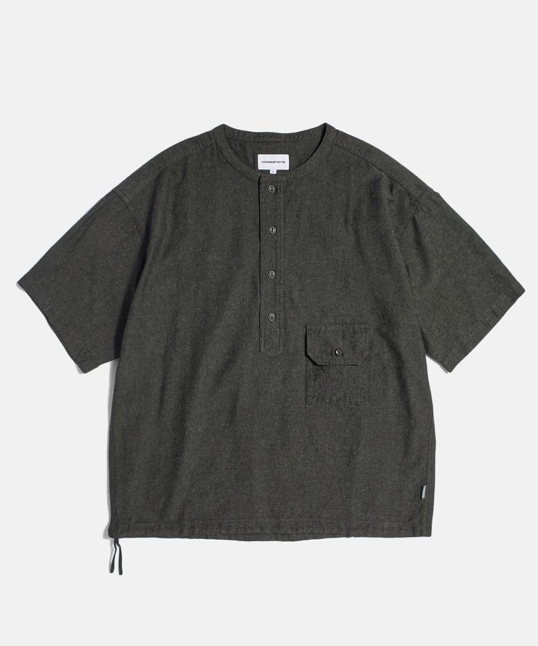 Cotton Ramie S/S Henley Shirt Charcoal