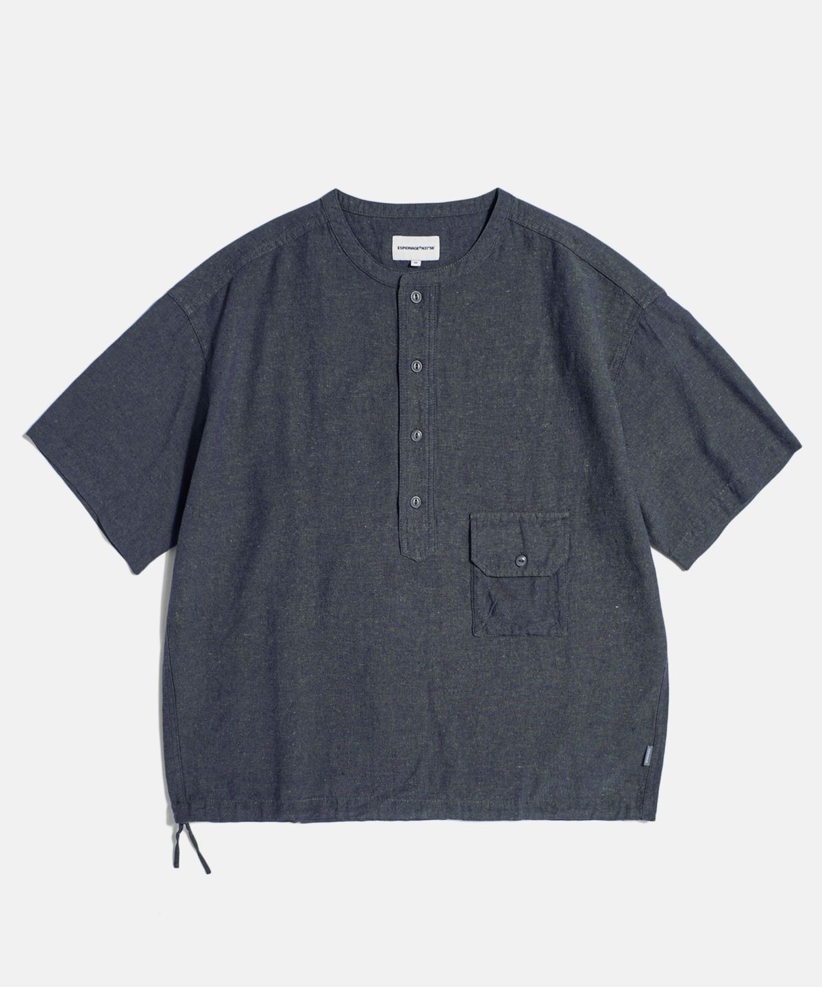 에스피오나지(ESPIONAGE) Cotton Ramie S/S Henley Shirt Navy