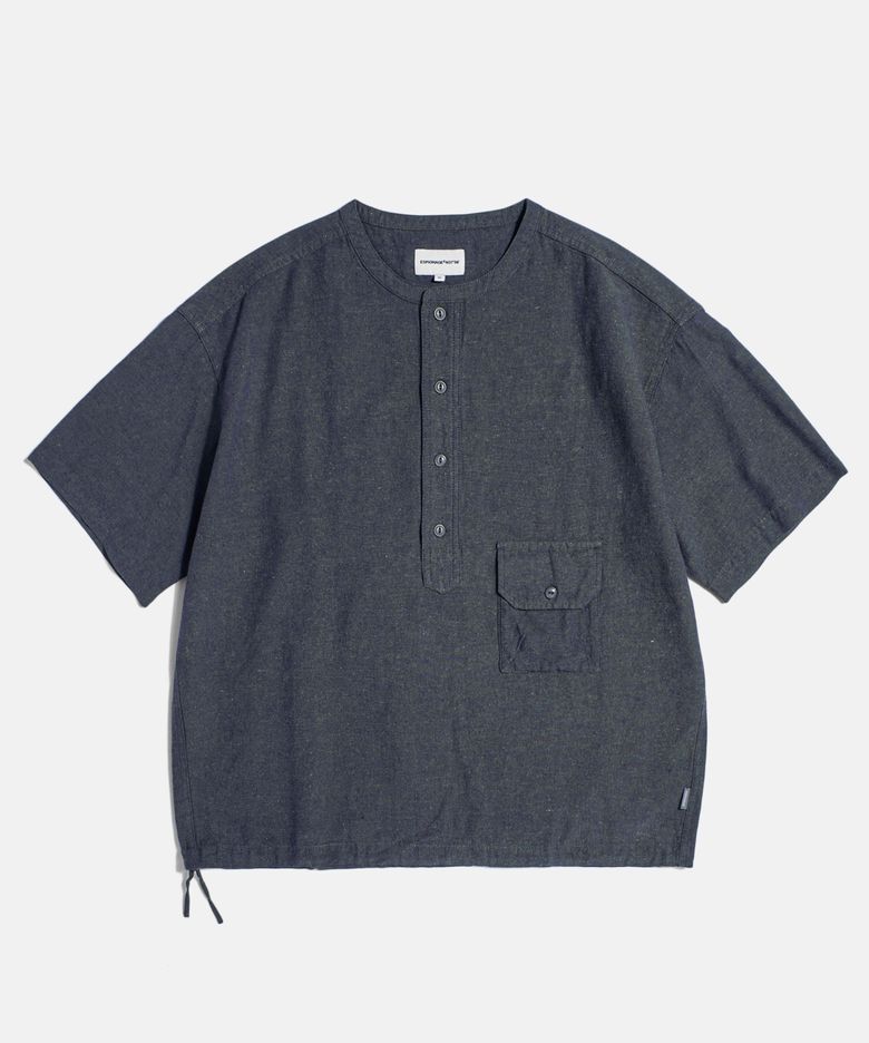 Cotton Ramie S/S Henley Shirt Navy