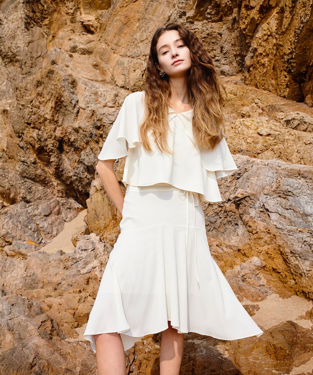 아이스가든에이오공팔(ICE GARDEN A.508) Crepe Knee Length Skirt_Ecru
