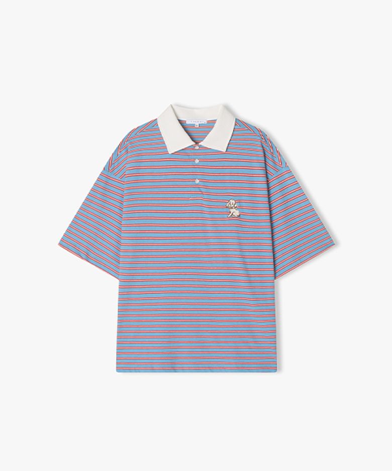 [25SS] LLB41502 블루 멀티 스트라이프 칼라 하프 티셔츠