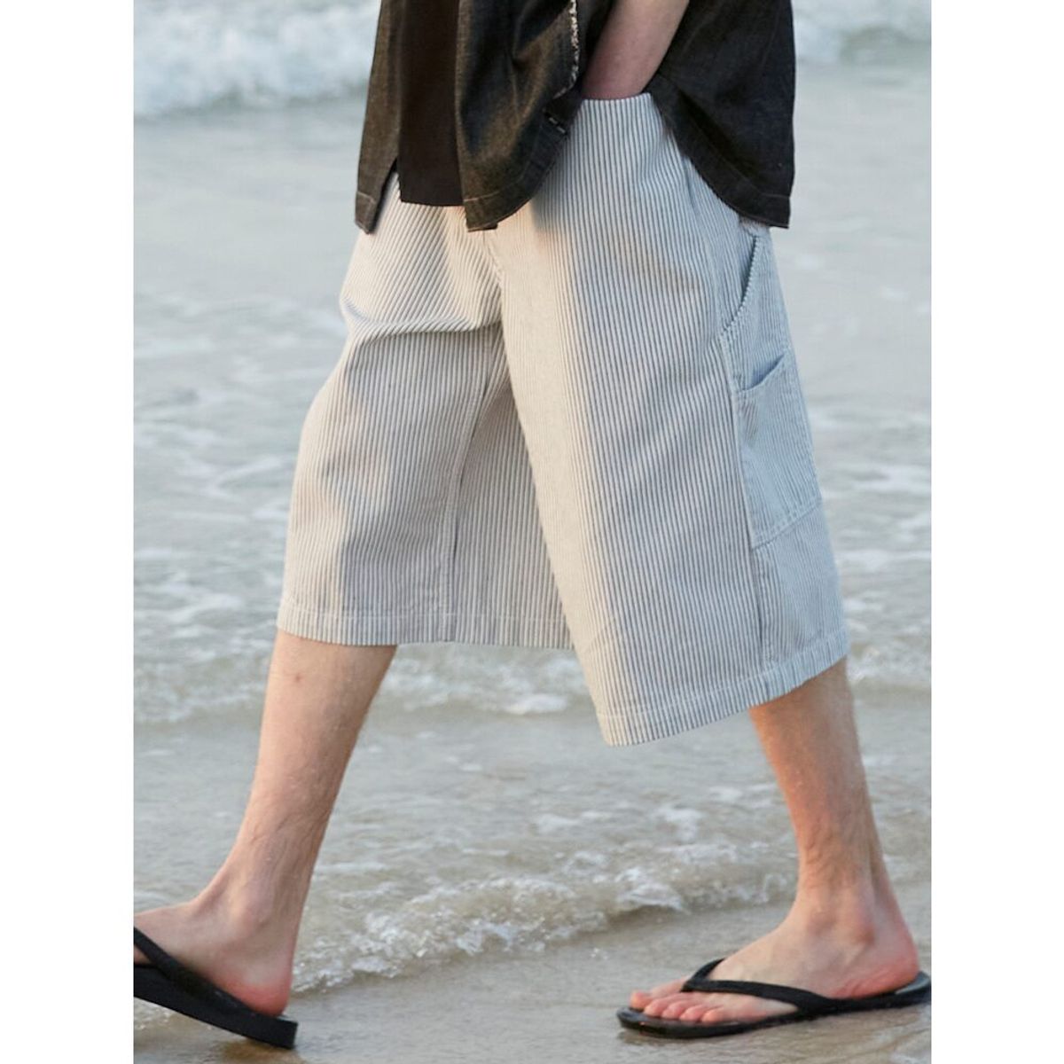 샌드 사운드(SAND SOUND) (UNISEX) 핀스트라이프 데님 버뮤다 숏츠  화이트