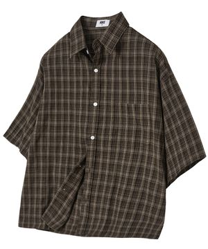 빈티지 워싱 브라운 체크 반팔셔츠