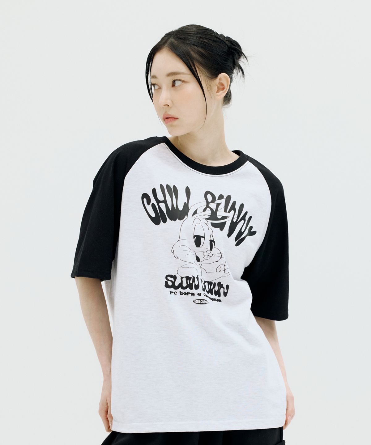 본챔스(BORN CHAMPS) [5 COLORS] CHILL BUNNY 오버핏 래글런 반팔티셔츠 B25ST73