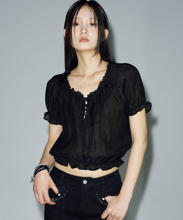 크리즈 시스루 썸머 셔츠 [블랙]