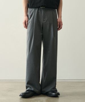 스트라이프 원 턱 와이드 팬츠 [그레이]