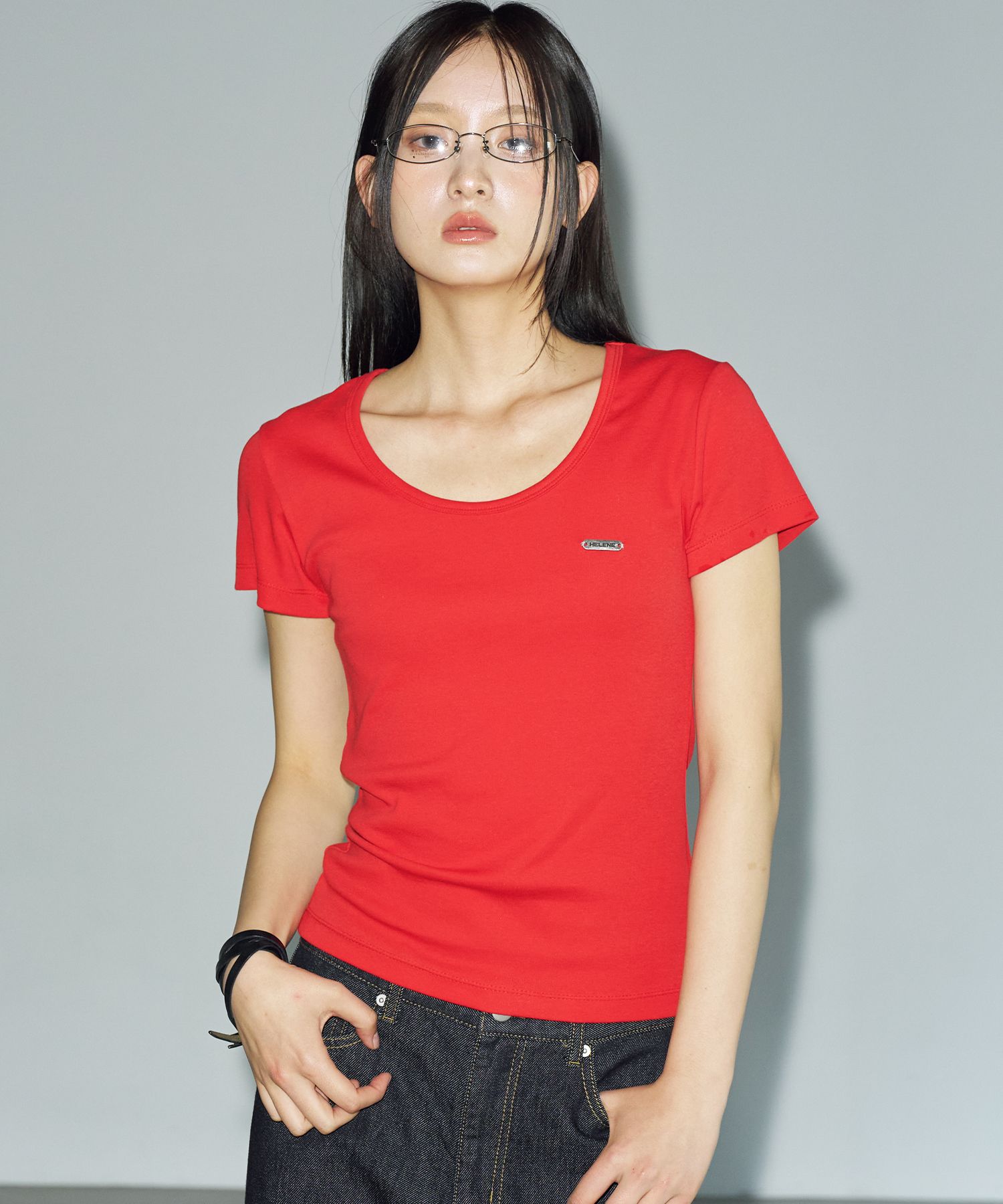 ★HELENE PARIS★ Corset Print Half T-Shirt Melange MUSINSA | HELENE PARIS Helene Graver Half T-Shirt [Melange]