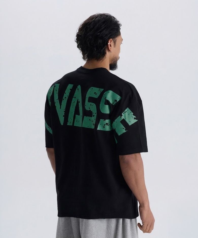 Old School Overfit Tee – Black (Green Logo)