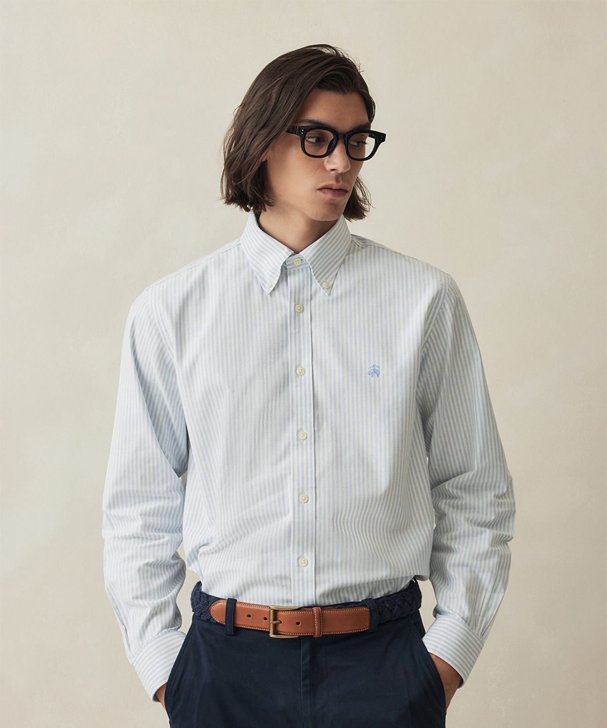 브룩스 브라더스(BROOKS BROTHERS) 레귤러핏 논아이론 옥스포드 뱅갈 스트라이프 셔츠 (라이트블루) (BBTHMF9968L)
