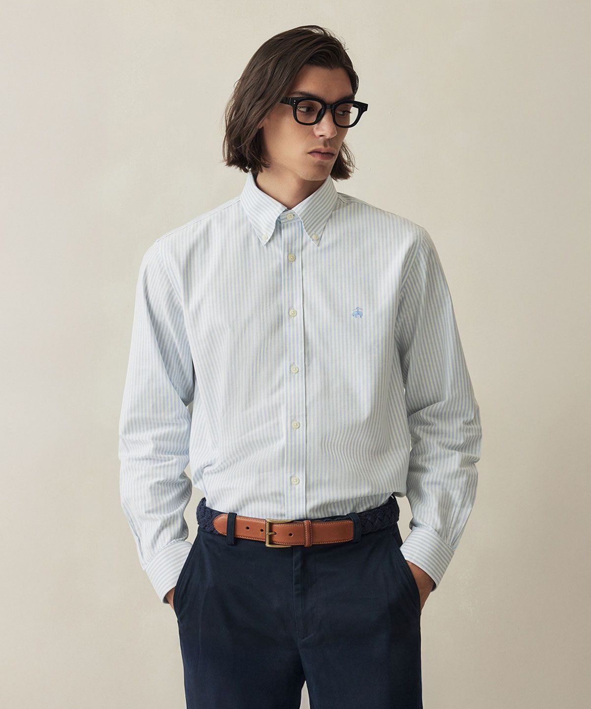 브룩스 브라더스(BROOKS BROTHERS) 레귤러핏 논아이론 옥스포드 뱅갈 스트라이프 셔츠 (라이트블루) (BBTHMF9968L)