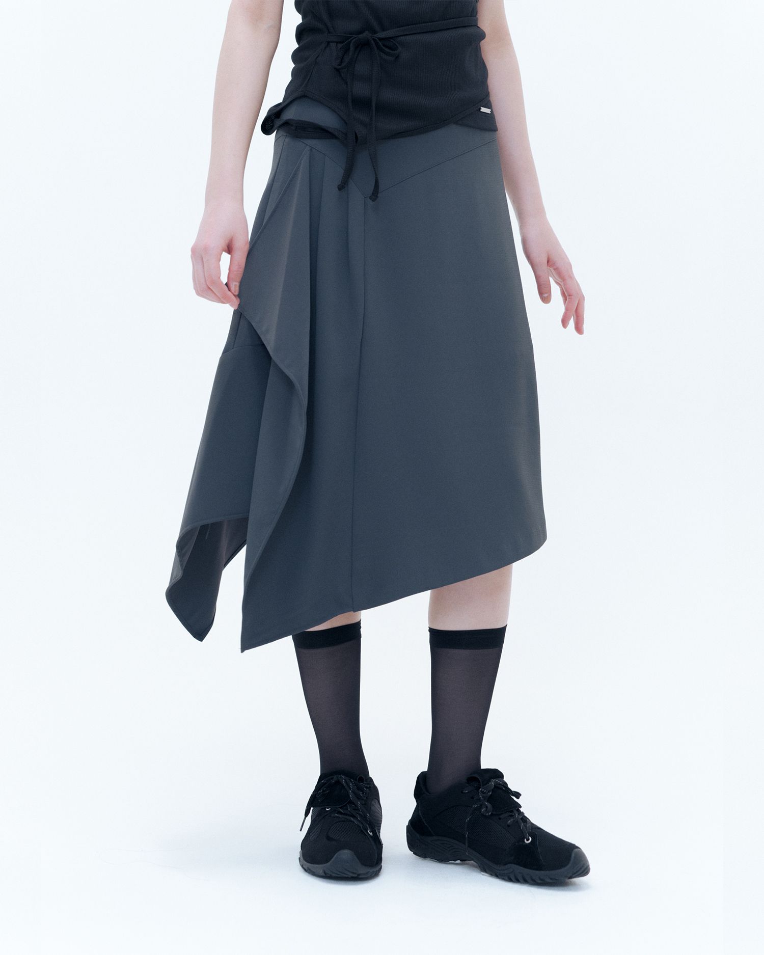 ★ MISEKI SEOUL★ Side bow pleats midi skirt CHARCOAL MSK25 MUSINSA | MISEKI SEOUL Side pleats gathered midi skirt CHARCOAL