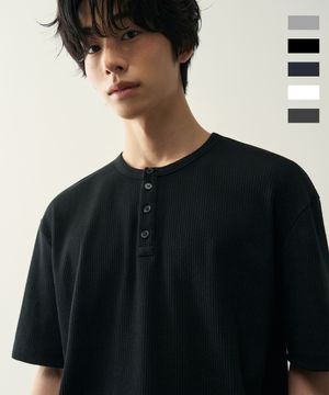 리브드 헨리넥 하프 티셔츠 [ 5 COLOR ]