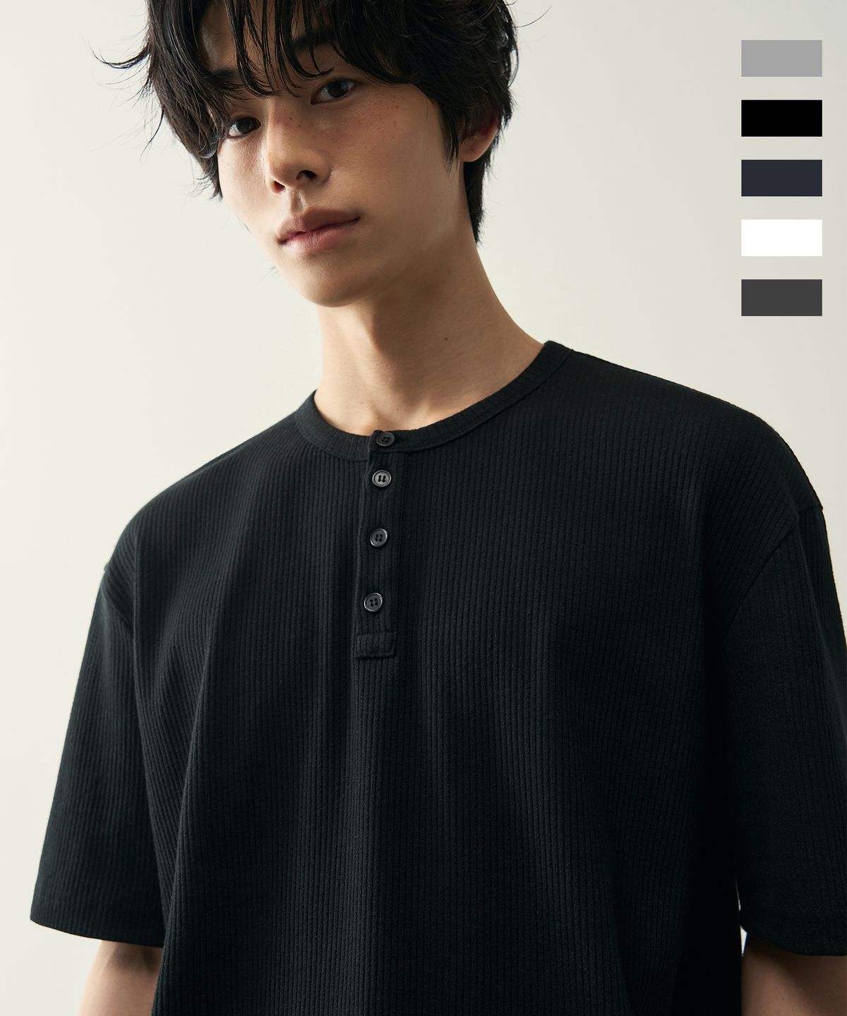 로템버(ROTEMBER) 리브드 헨리넥 하프 티셔츠 [ 5 COLOR ]