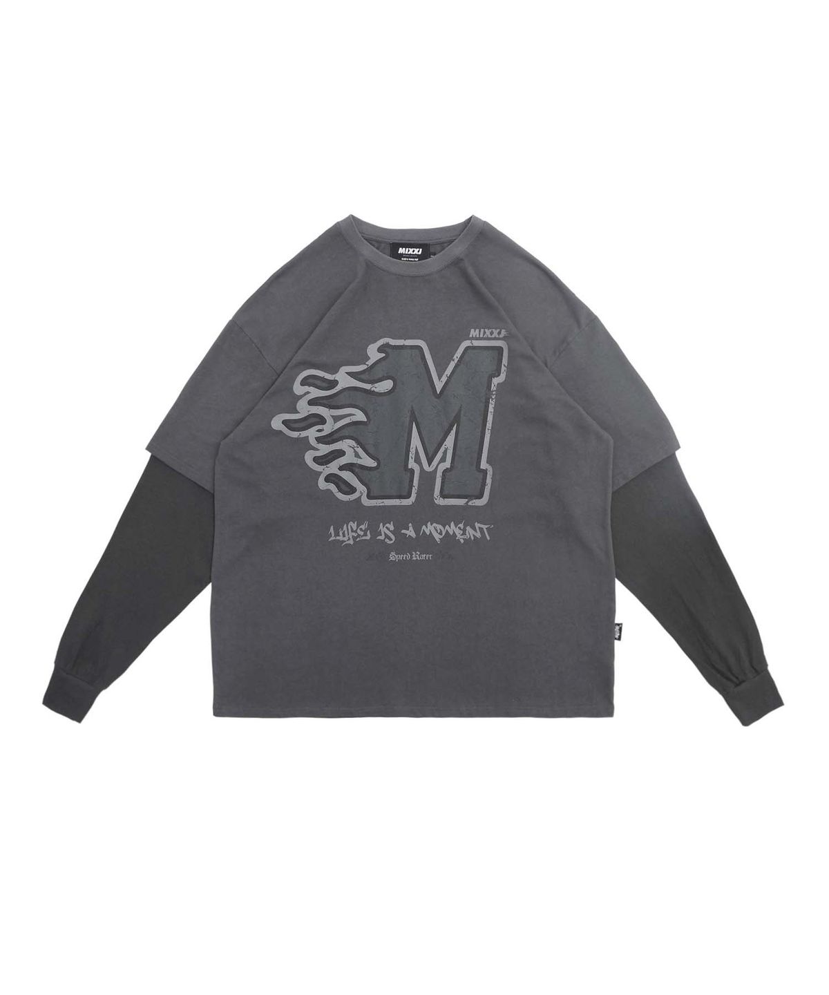 믹쓰제이(MIXXJ) FLAME LAYERED LONG SLEEVE (CHARCOAL)