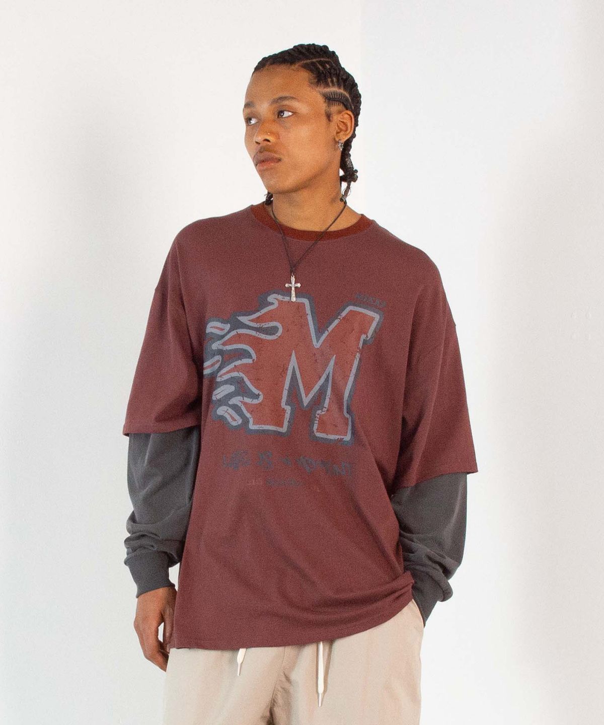믹쓰제이(MIXXJ) FLAME LAYERED LONG SLEEVE (BURGUNDY)