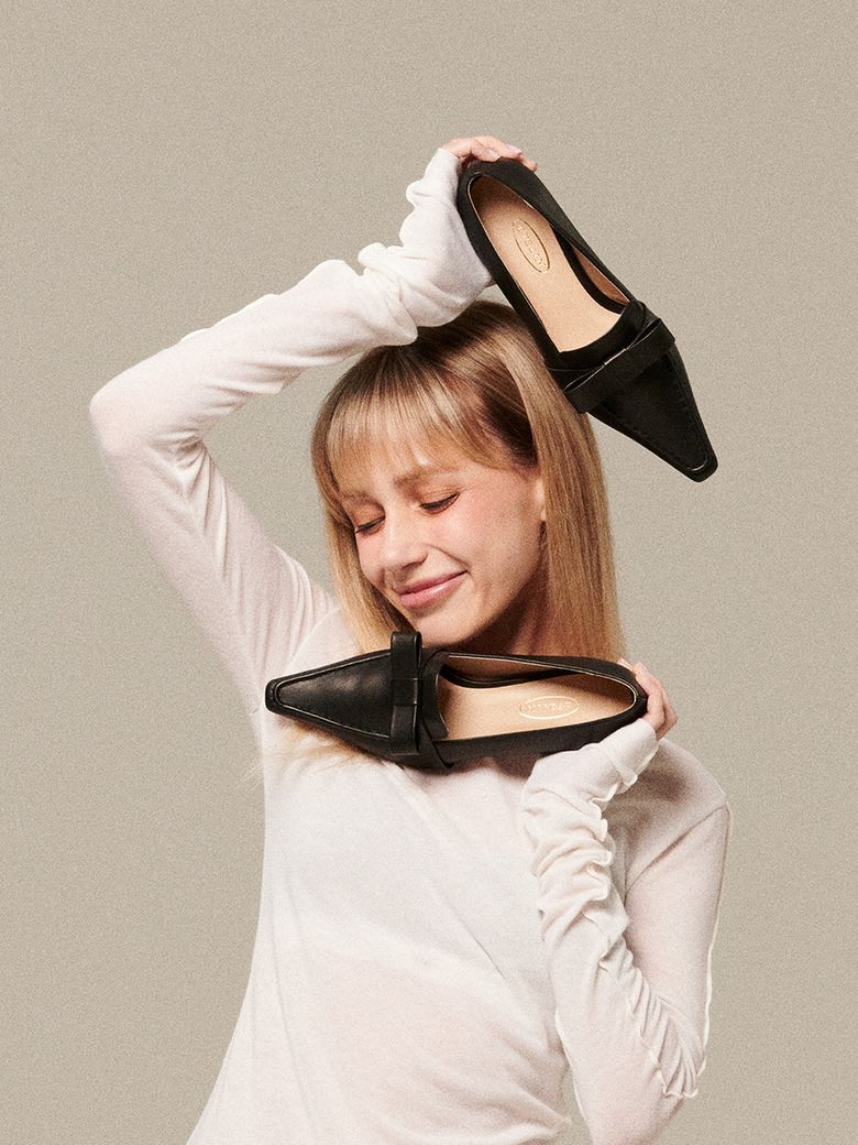 Sahara Ribbon Flat Pumps 3cm - Dessert Black
