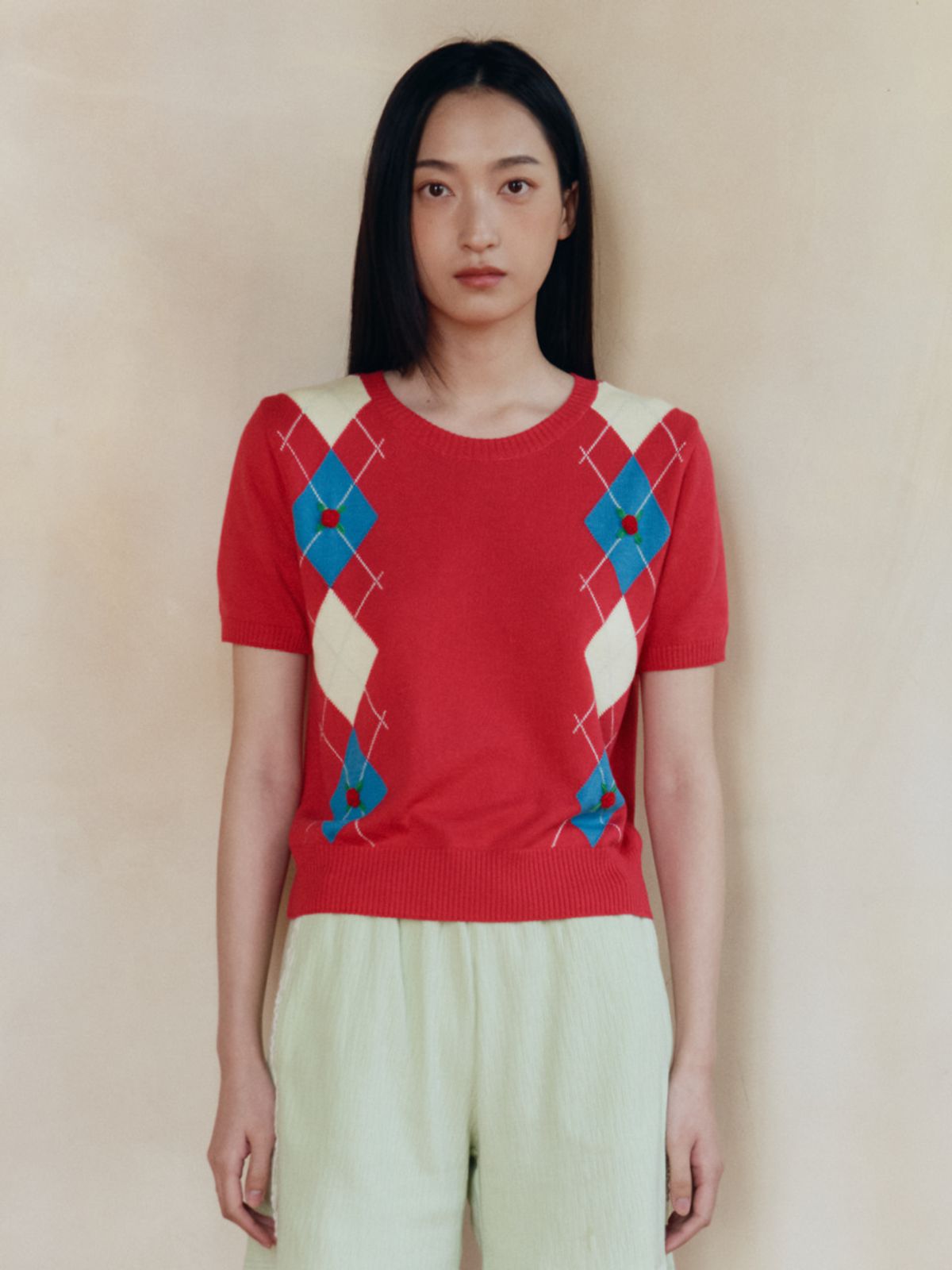 시엔느(SIENNE) Betty Argyle Modal Knit (Red)