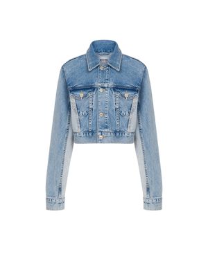 진스 투 톤 크롭 데님 자켓