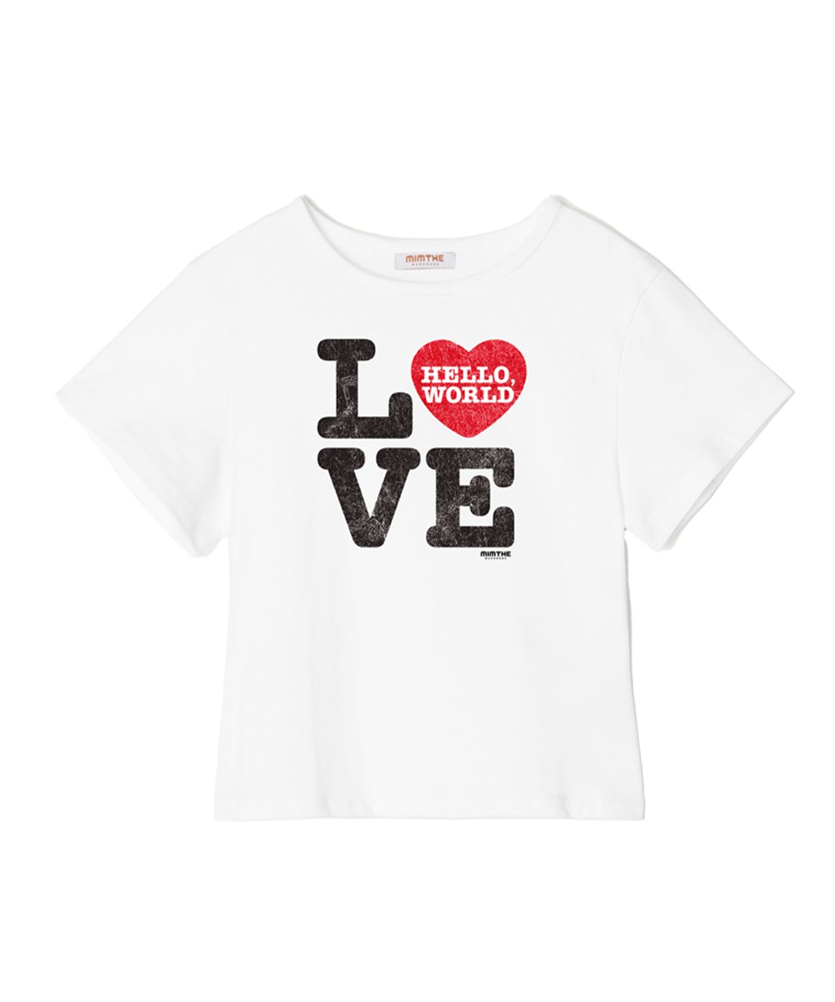 밈더워드로브(MIMTHEWARDROBE) 헬로 월드 LOVE 크롭 티셔츠_화이트