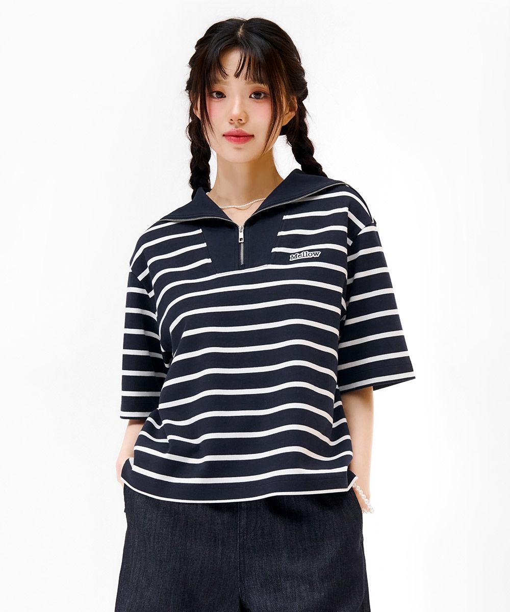 ★送料・関税込★SATUR★Button Up Sailor Half Knit Zip-up★ MUSINSA公式 | CHASECULT Women's Half Zip Sailor Collar Short