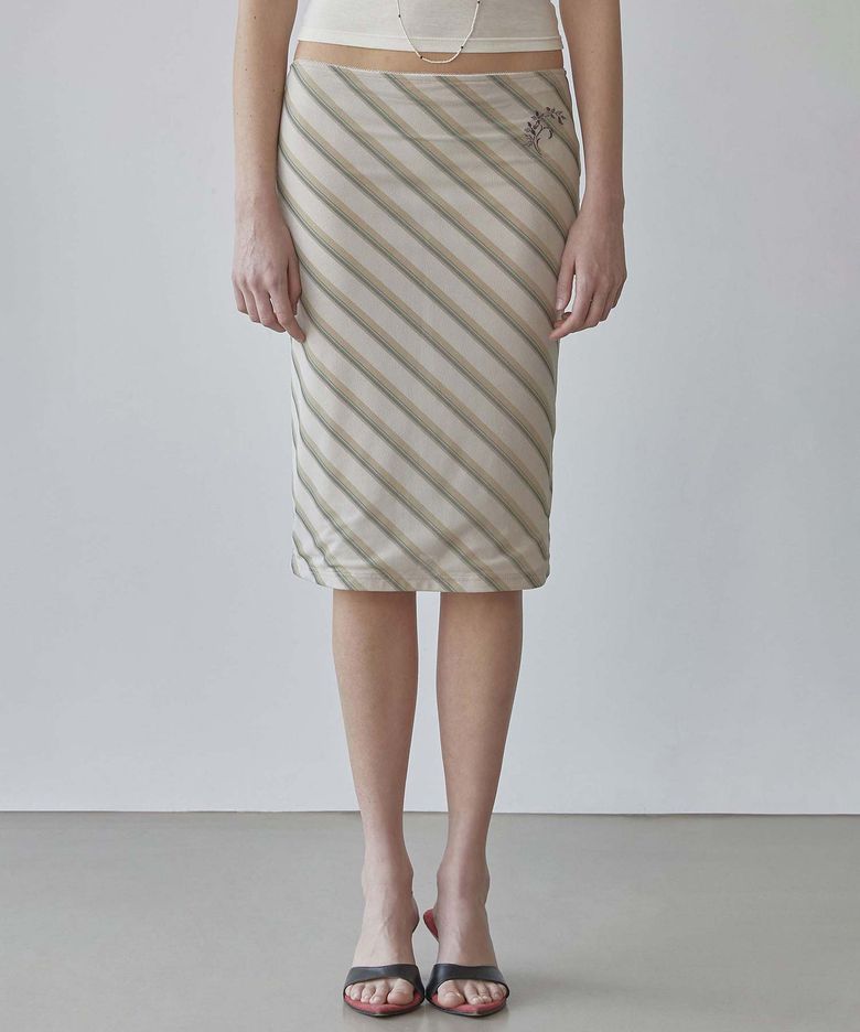 Mesh Stripe Midi Skirt Butter