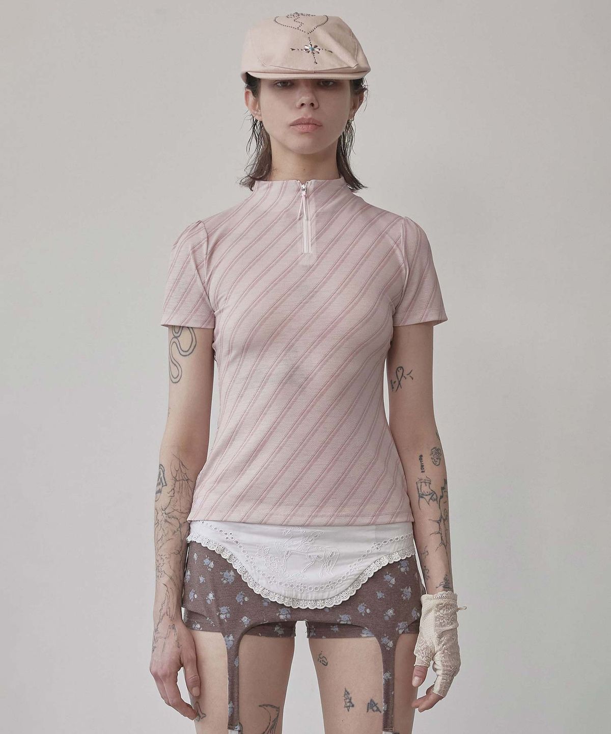 스컬프터(SCULPTOR) Stripe Jersey Top Pink