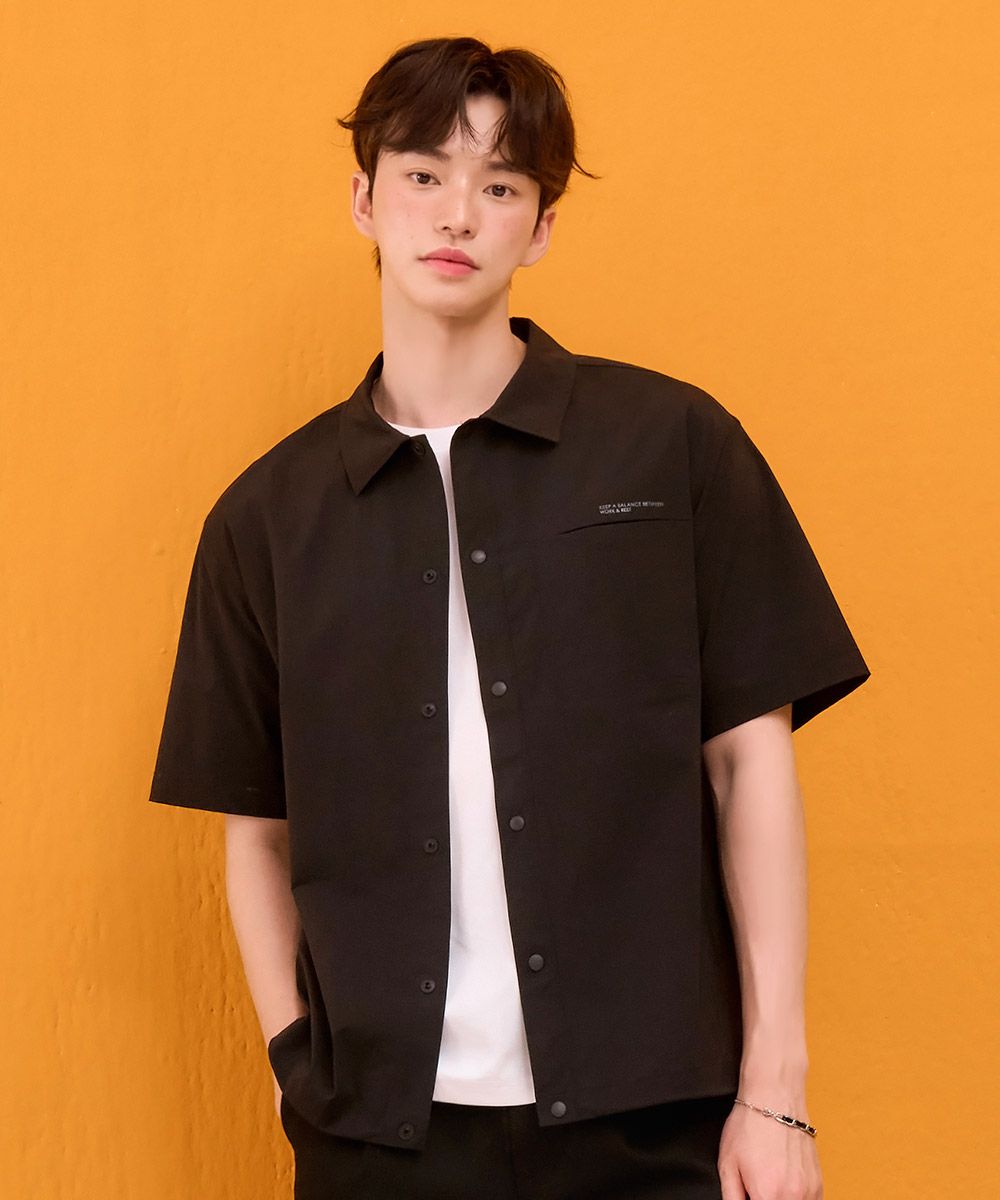 MUSINSA | CHASECULT Men's Stretch Short Sleeve Shirt - Black
