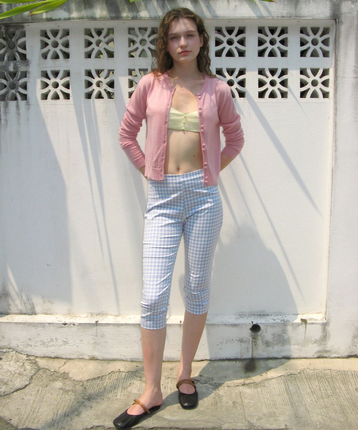 시눈(SINOON) Gingham Capri Pants (Blue)
