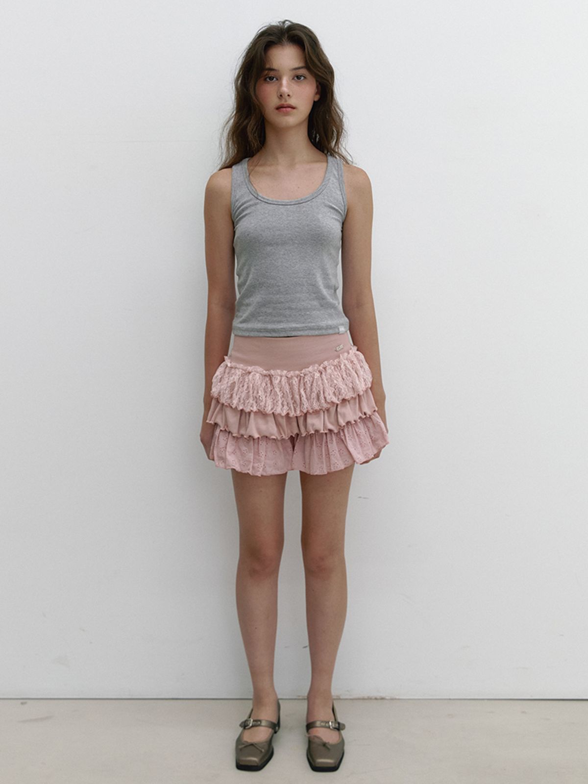 아수라(ASURA) LACE JERSEY CANCAN SKIRT (PINK)