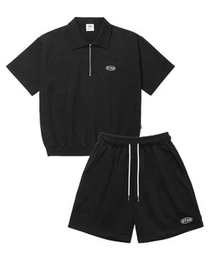 [SET] STSD 반팔 카라집업 스웻셔츠 쇼츠 세트 블랙